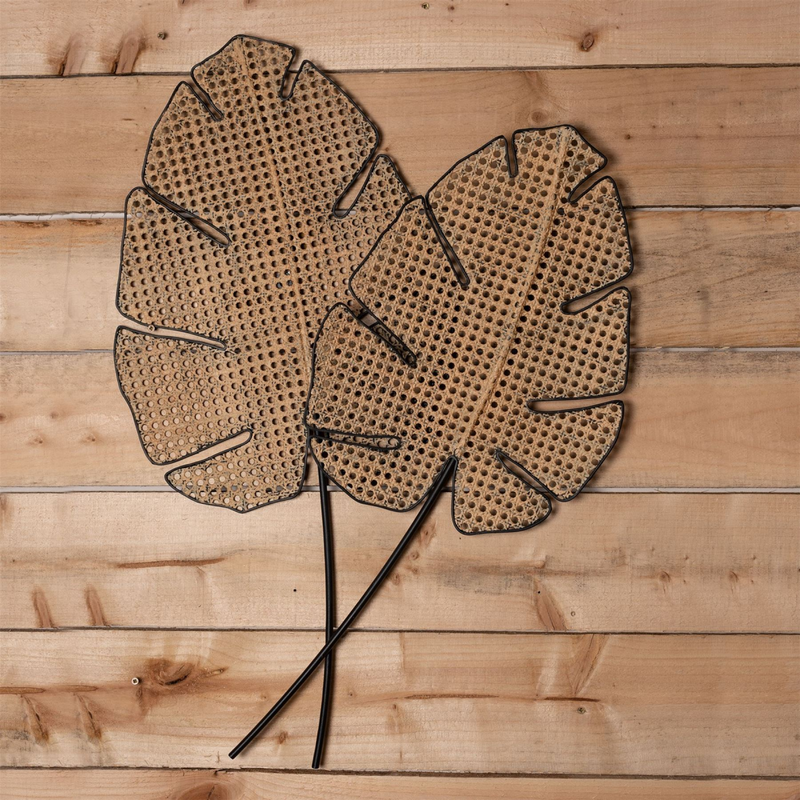 Hestia Rattan Effect Leaf Metal Wall Art 83cm x 57cm