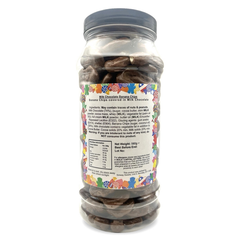 Milk Chocolate Banana Chips Retro Sweets Gift Jar - 580g