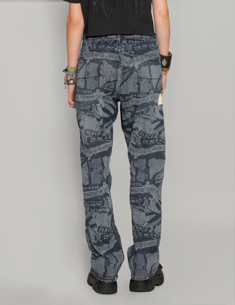 'Peace' Laser Print Jeans in Indigo