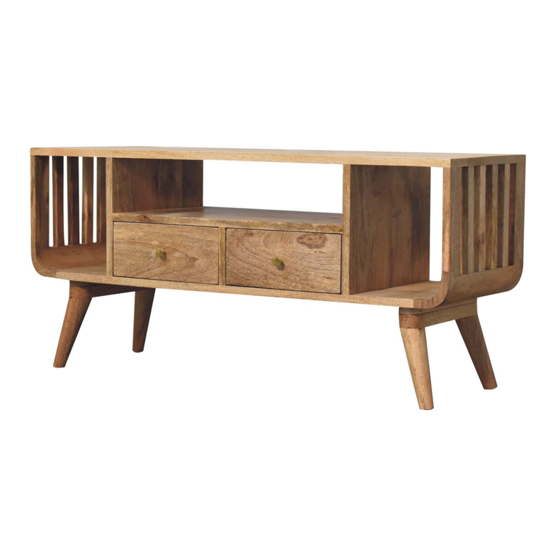 Artisan Furniture Solid Wood Soba Nordic Multi Media Unit, 2 Drawers, Beige