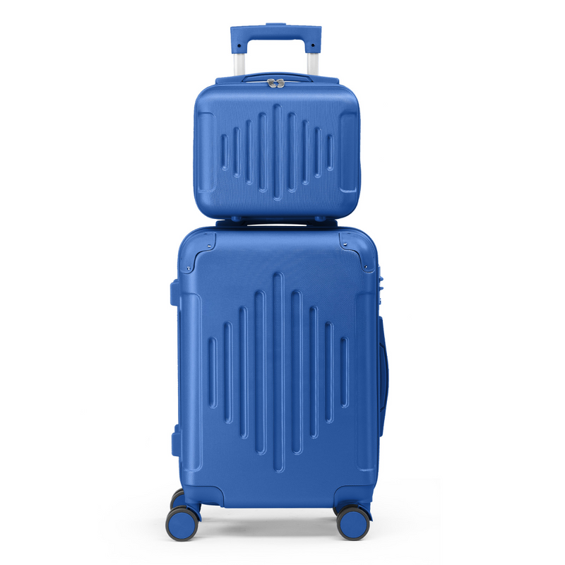2-Piece ABS Luggage Set with Diamond Pattern & Non-TSA Locks (12in+20in) – Navy Blue