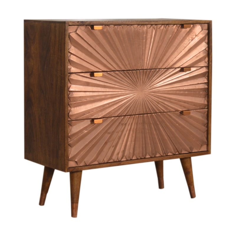 Artisan Furniture Solid Wood Manila Copper Chest, Light Brown, 3 Drawers