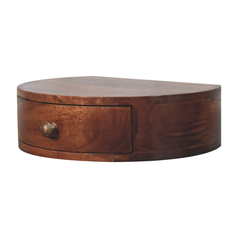 Artisan Furniture Solid Wood Honey Caramel Wall Mounted Rounded Bedside, 1 Drawer, Dark Brown