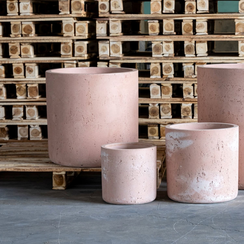 Aurella | Blushstone – 40cm Large Concrete Cylinder Planter – 34L Round Plant Pot