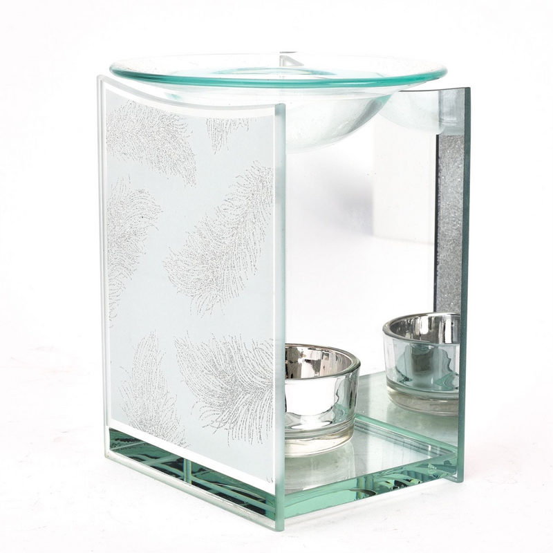 Hestia Glass Grey Feathers Print Oil Burner