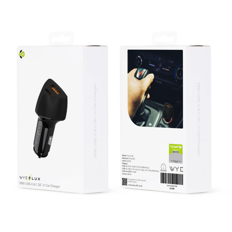 WYEFLUX 38W USB-A & C QC. In Car Charger