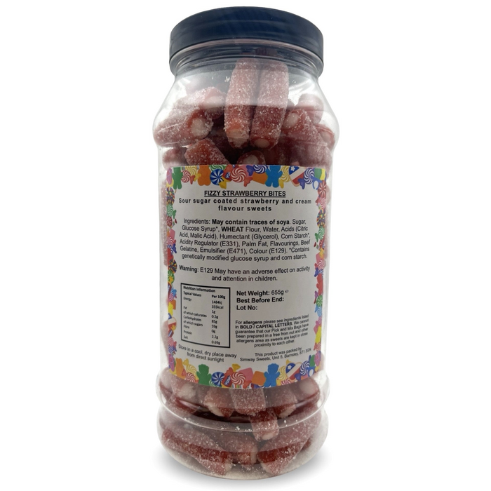 Sour Strawberry Pencil Bites Sweets Gummy Jelly Retro Sweets Gift Jar - 655g