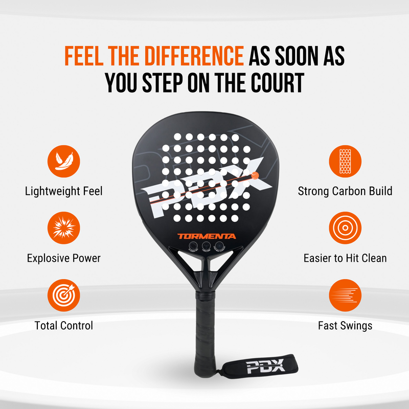 PDX Tormenta Intermediate Padel Racket | Complimentary Racket Carrier Bag | Full Carbon Fibre | 365g Diamond | Power