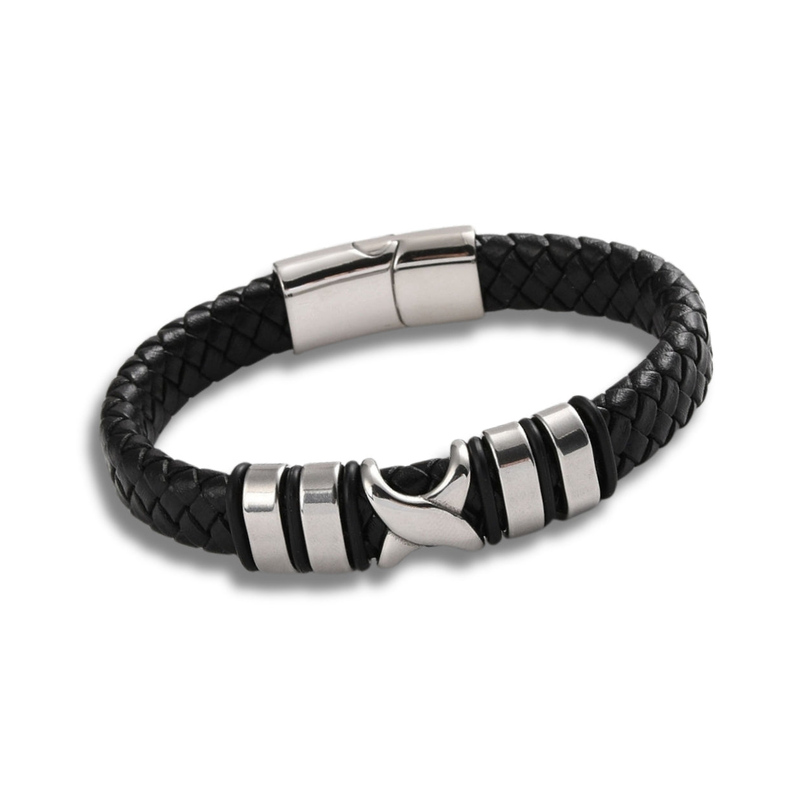 X Men's Black Leather Bracelet