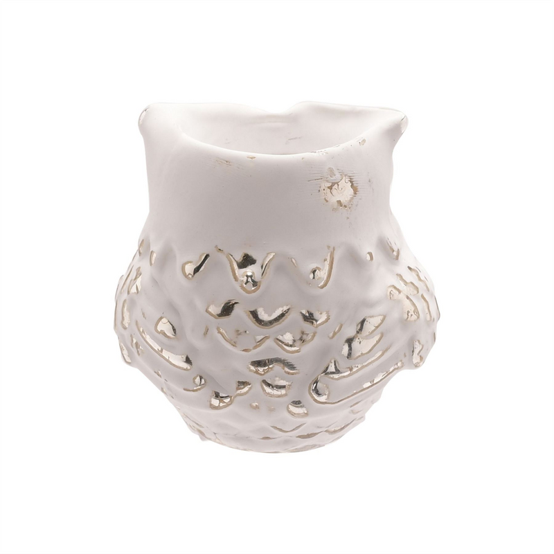 Vintage Whitewashed Owl Tealight Holder
