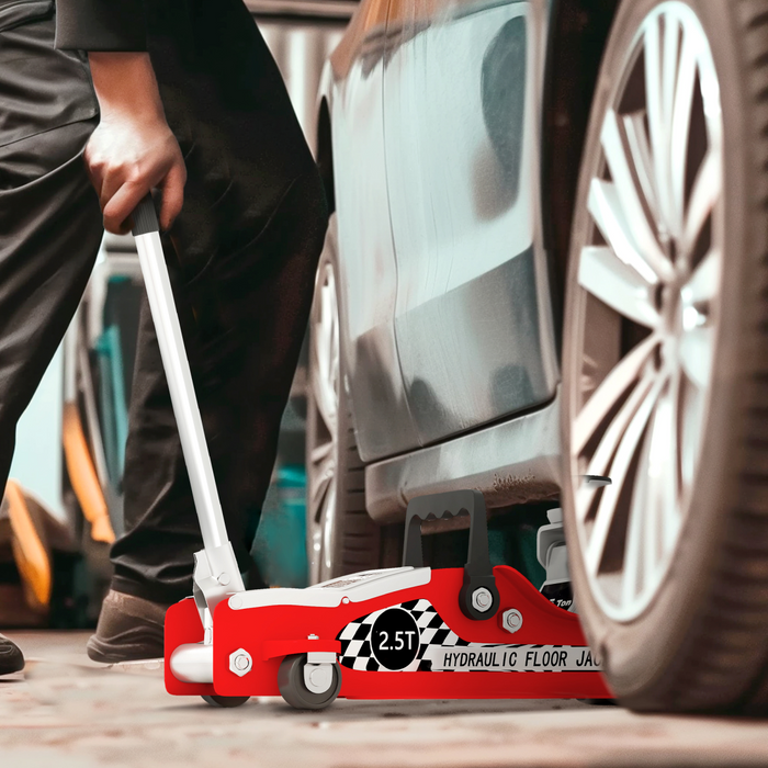 HOMCOM Hydraulic Low Profile Floor Jack, 2.5 T 80-360 mm Steel Car Jack, Red