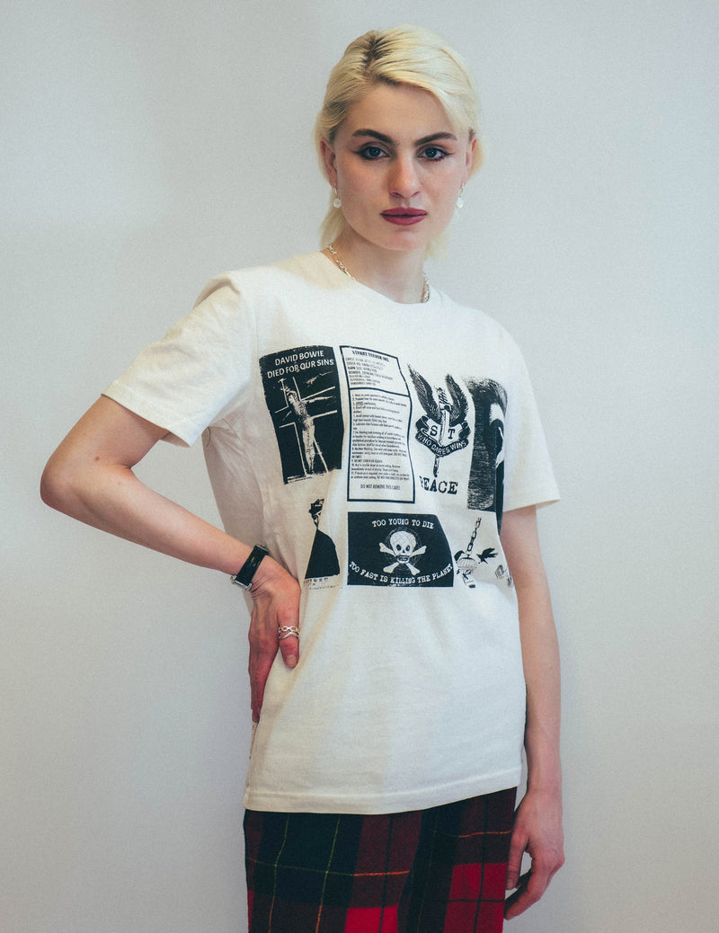 T-Shirt with Printed Patches in Ecru