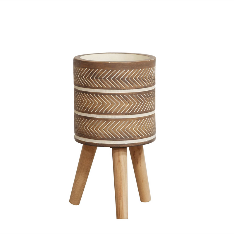 Ornate Fibre Clay Planter Brown with Wooden Legs