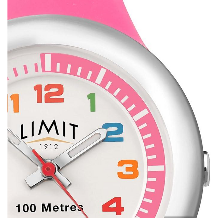 Limit Girls Analogue 100M Water Resistant, White Dial, Pink Silicone Strap Watch