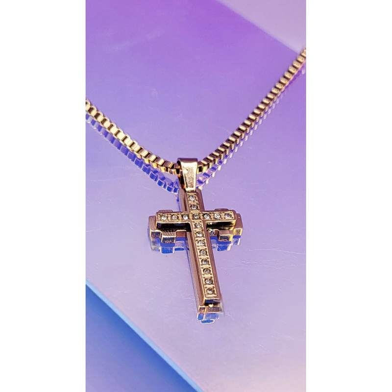 Gold Jewelled Cross Necklace