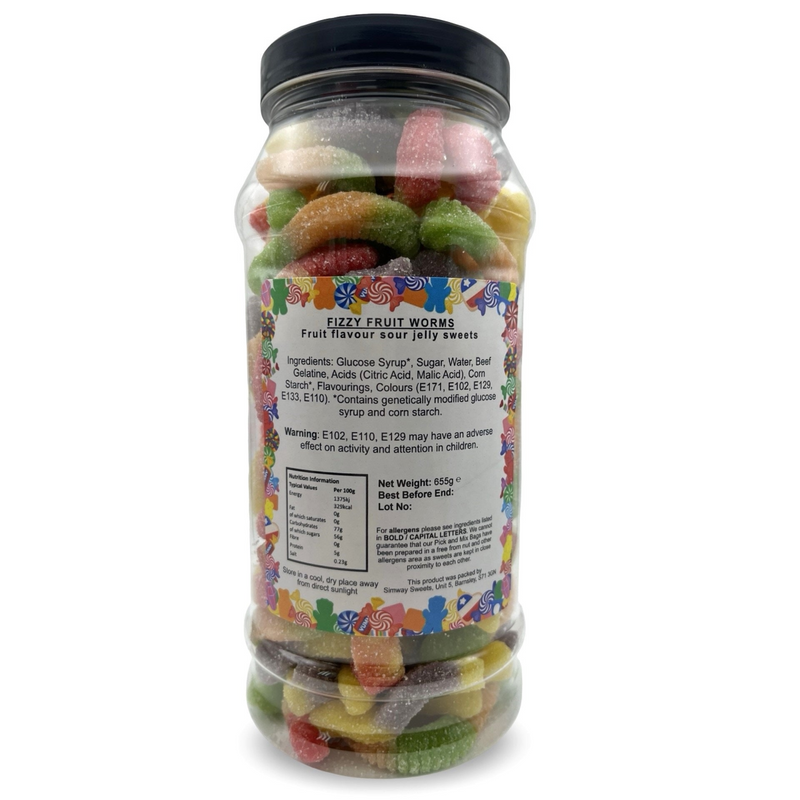 Fizzy Fruity Worms Retro Sour Gummy Sweets Gift Jar - 655g