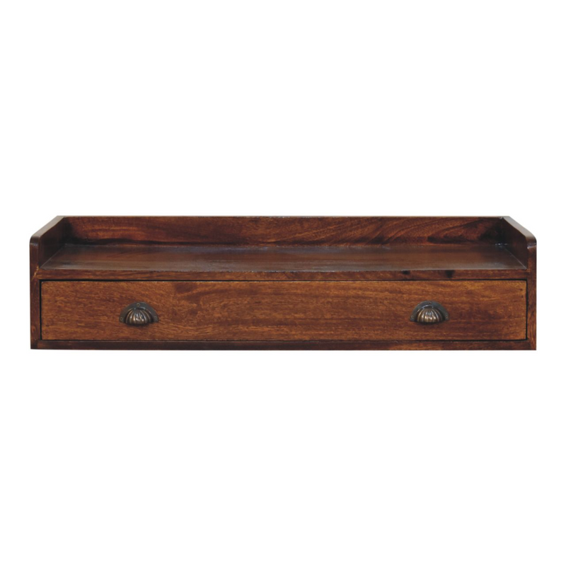Artisan Furniture Solid Wood Belmont Wall-Mounted Console Shelf, 1 Drawer, Dark Brown