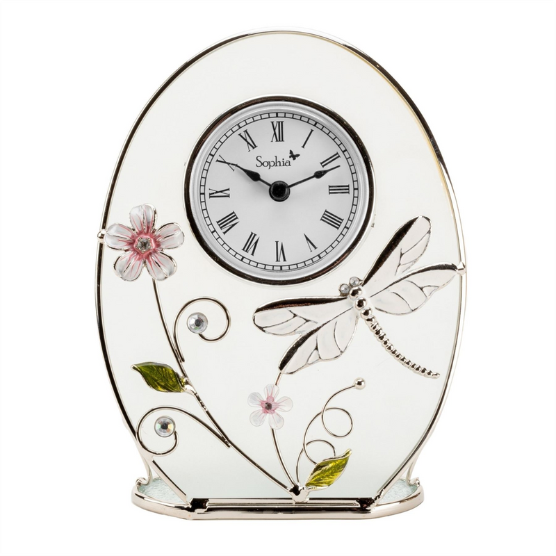Wm.Widdop Sophia Classic Glass & Wire Dragonfly Mantel Clock