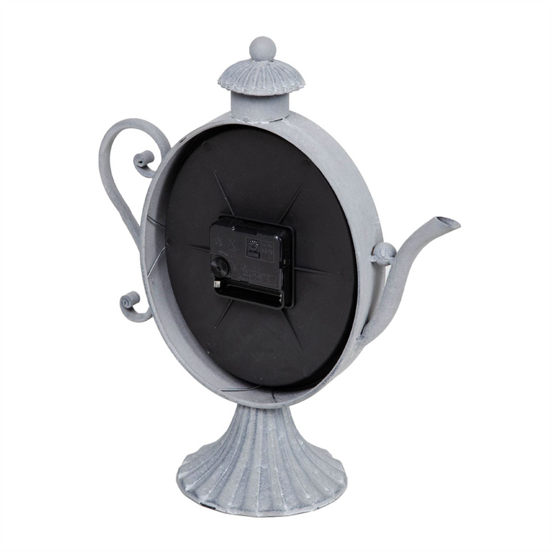 Hometime Oval Face Oxidised Metal Finish Mantel Clock - Teapot
