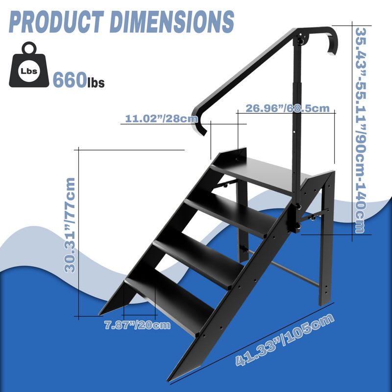 Folding 4 Step Ladder, Step Stool Foldable, RV Steps with Non Slip Feets, Max Load Capacity 660lbs Hot Tub Steps for Home, Travel Trailer, Camper, Mobile Home, Spa, and Porch