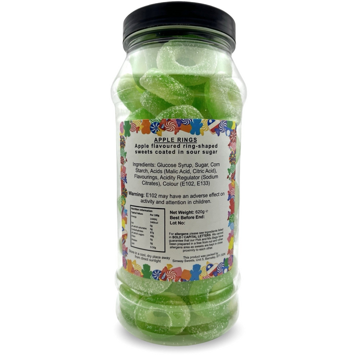 Sour Apple Rings Retro Fizzy Gummy Sweets Gift Jar - 620g