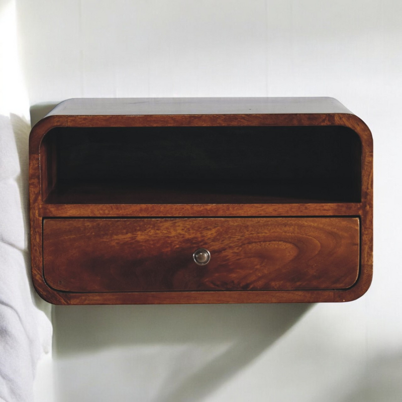 Artisan Furniture Solid Wood Large Chestnut Curve Upper Slot Floating Bedside