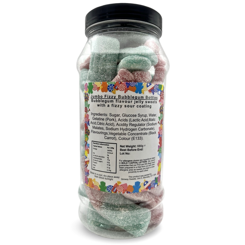 Giant Fizzy Bubblegum Bottles Retro Sour Gummy Sweets Gift Jar - 680g