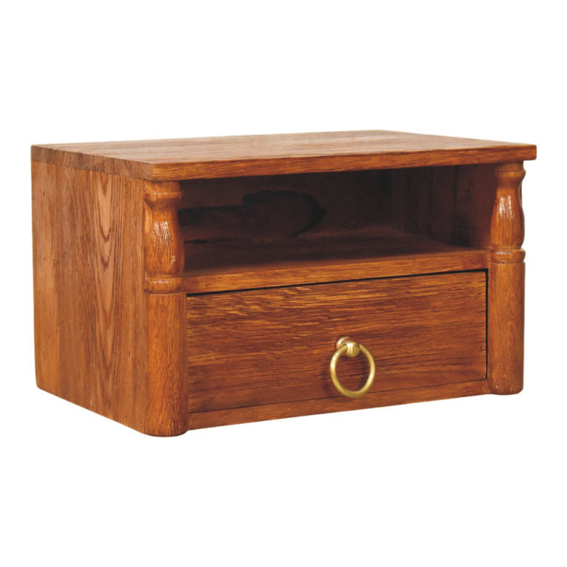 Artisan Furniture Solid Wood Turned Pillar Wall Nightstand, 1 Drawer & 1 Shelf, Brown