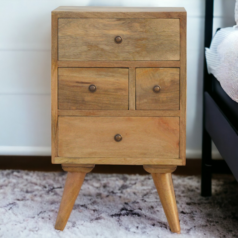 Artisan Furniture Solid Wood Nordic Style 4 Drawer Multi Bedside