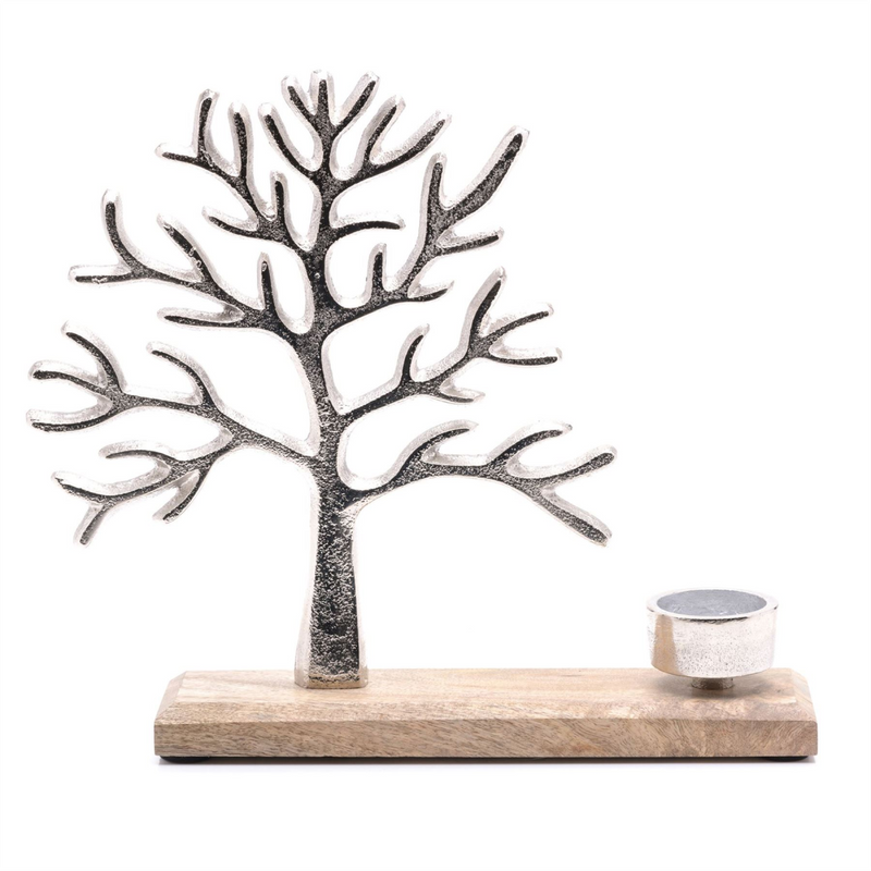 Tree of Life Metal & Wood Tea Light Holder 27cm