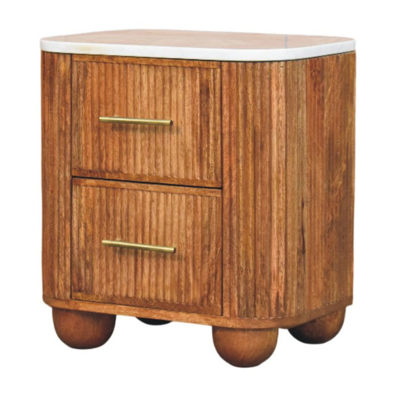 Artisan Furniture Solid Wood Aurora Marble Bedside, 2 Drawers, Brown & White