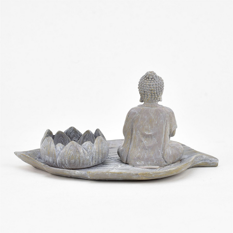 Juliana Buddha with Lotus Tea Light Holder on Leaf