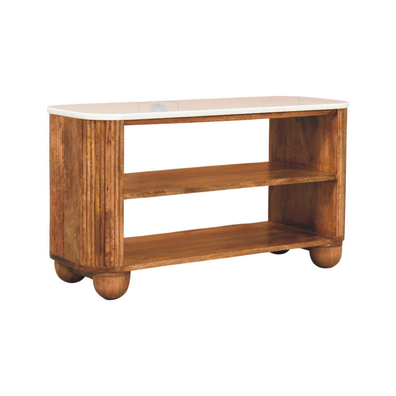 Artisan Furniture Solid Wood Beaumont Marble Shoe Bench, Top Marble, 2 Shelves, Brown & White