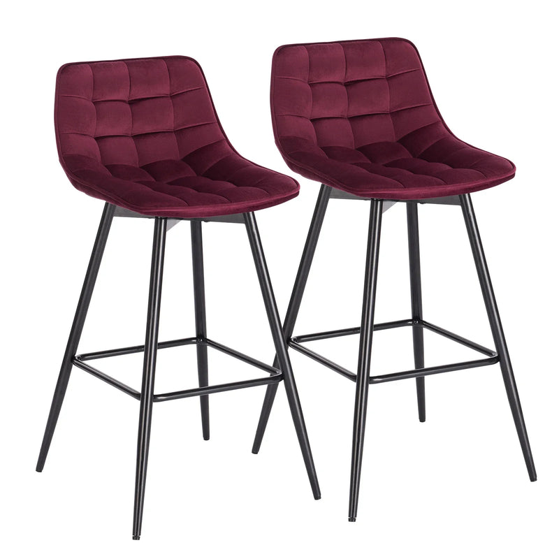 2PCs/set Designer Bar Stool High Chair Counter Stool for Bar Bistro Leather/Velvet Seat with Footrest Metal Frame Household