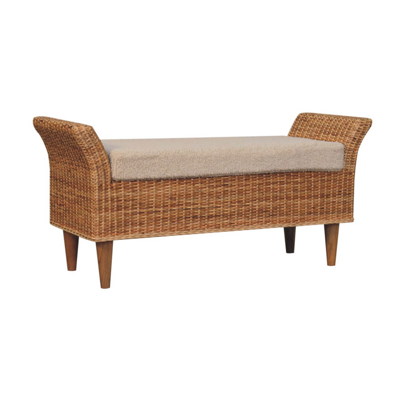 Artisan Furniture Solid Wood Upholstered Riviera Woven Bench, Cream & Beige