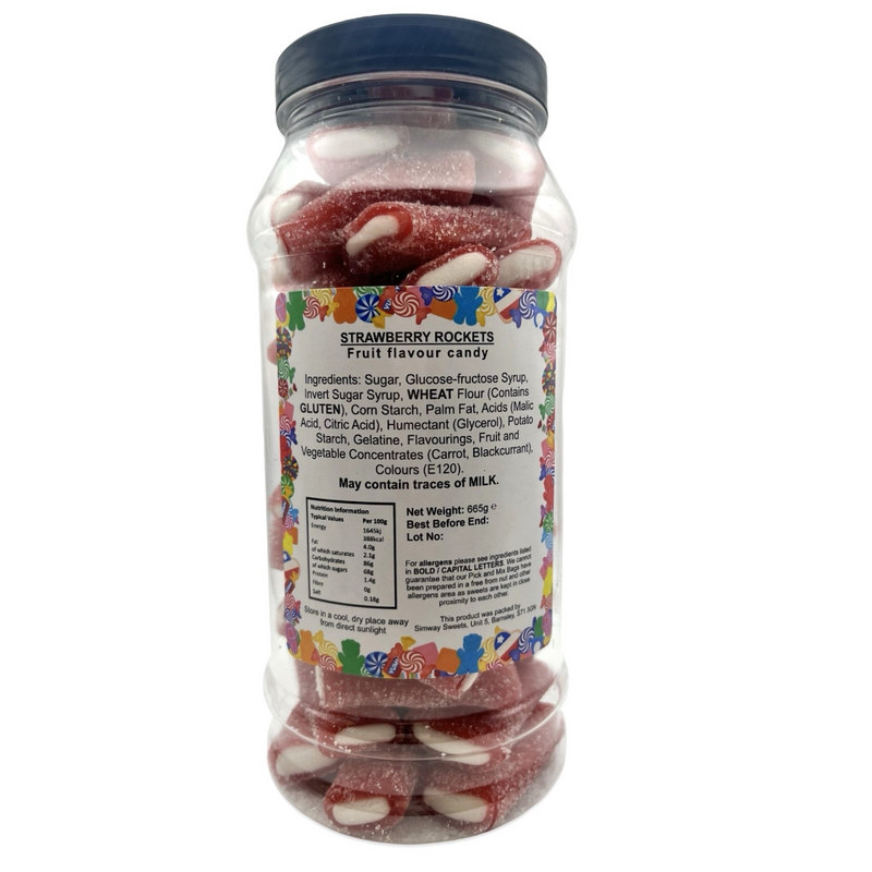 Giant Strawberry Rocketz Pencils Fizzy Retro Sweets Gift Jar - 665g