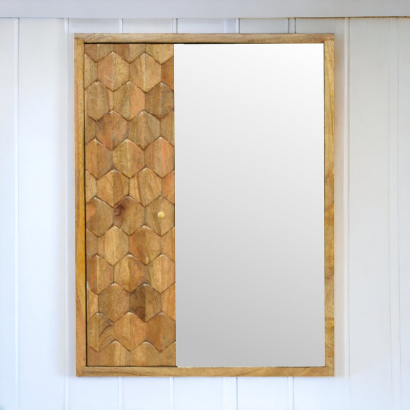 Artisan Furniture Solid Mango Wood Pineapple Carved Mirror Cabinet