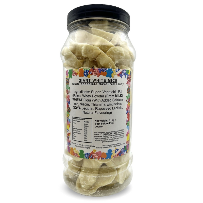 Giant Mega White Chocolate Mice Retro Sweets Gift Jar - 615g