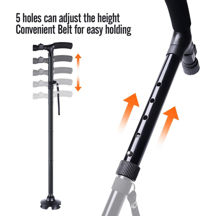 5-Levels Adjustable Height Walking Stick Portable Foldable Cane Travel Camping Hiking Walking Cane w/LED Light
