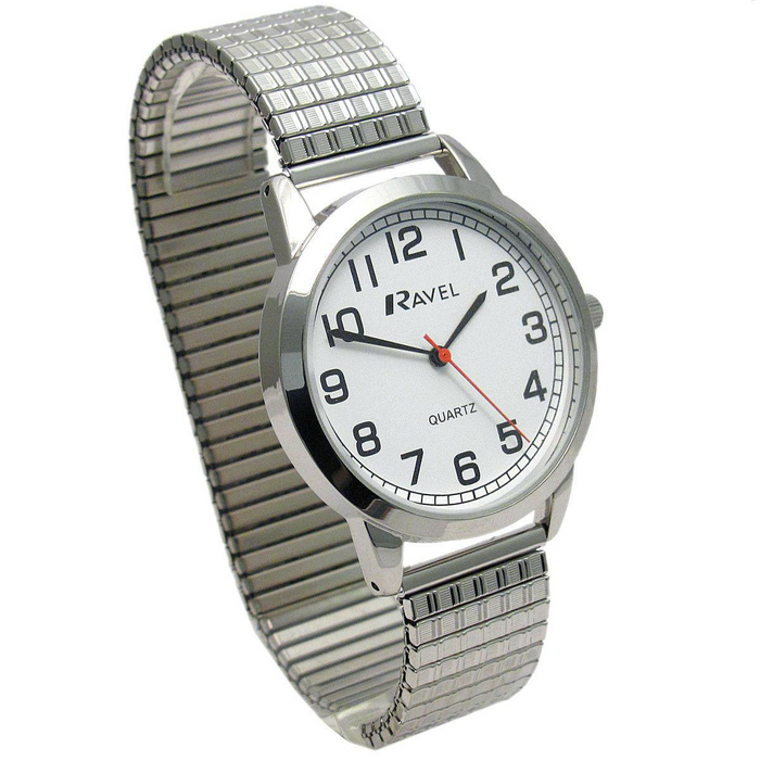 Ravel Mens Bold Number White Dial Expander Bracelet Watch R0232.11.1