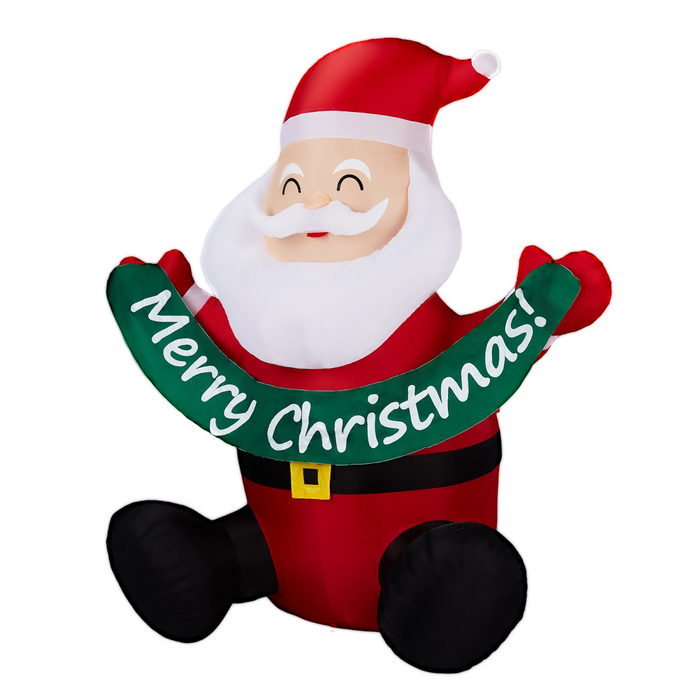 1.75M Lighted Christmas Inflatable Decoration, Inflatable Santa Claus Holding Banner, Funny Blow Up Yard Decorations with Built-in LED Lights for Holiday Party Front Yard Lawn Garden Decor