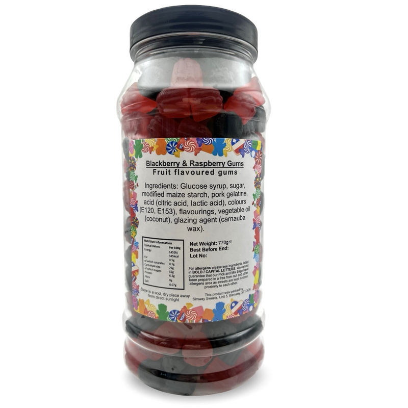 Blackberry & Raspberry Gums Jelly Gummy Retro Sweets Gift Jar - 770g
