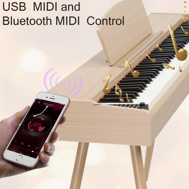 Glarry GDP-203 88 Key Standard Full Weighted Keyboards Digital Piano with Metal Stand, Power Adapter, Triple Pedals, Headphone, for All Experience Levels Natural Technology Wood Color
