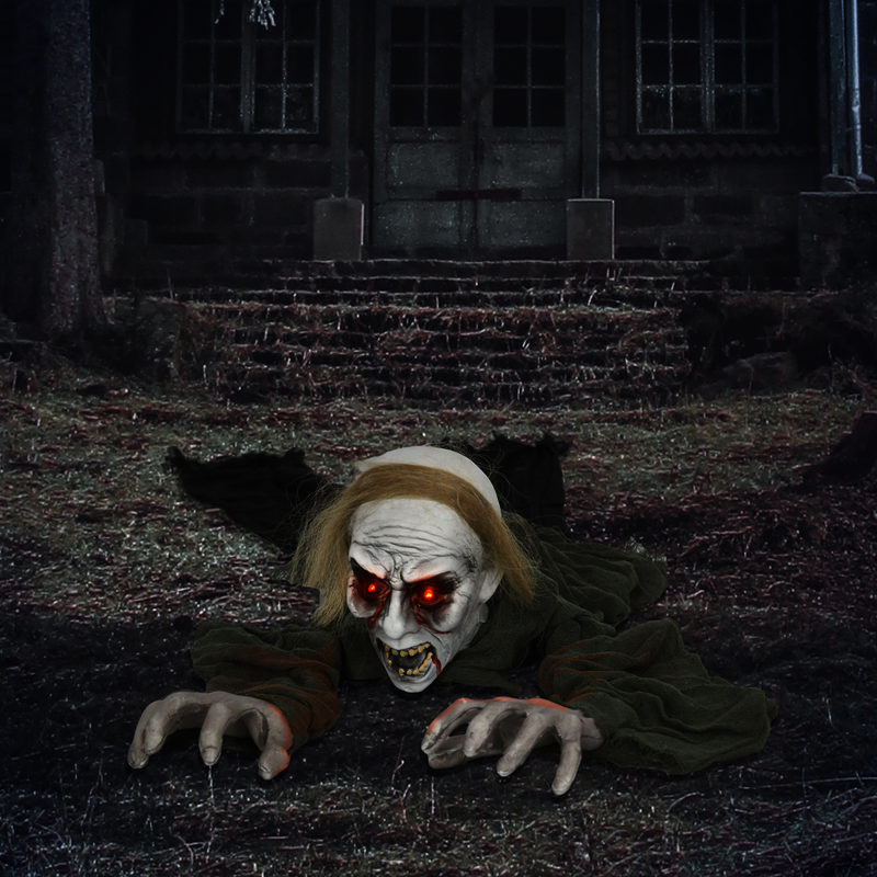 HOMCOM 167 cm Halloween Outdoor Decoration Crawling Zombie, Sound Activated