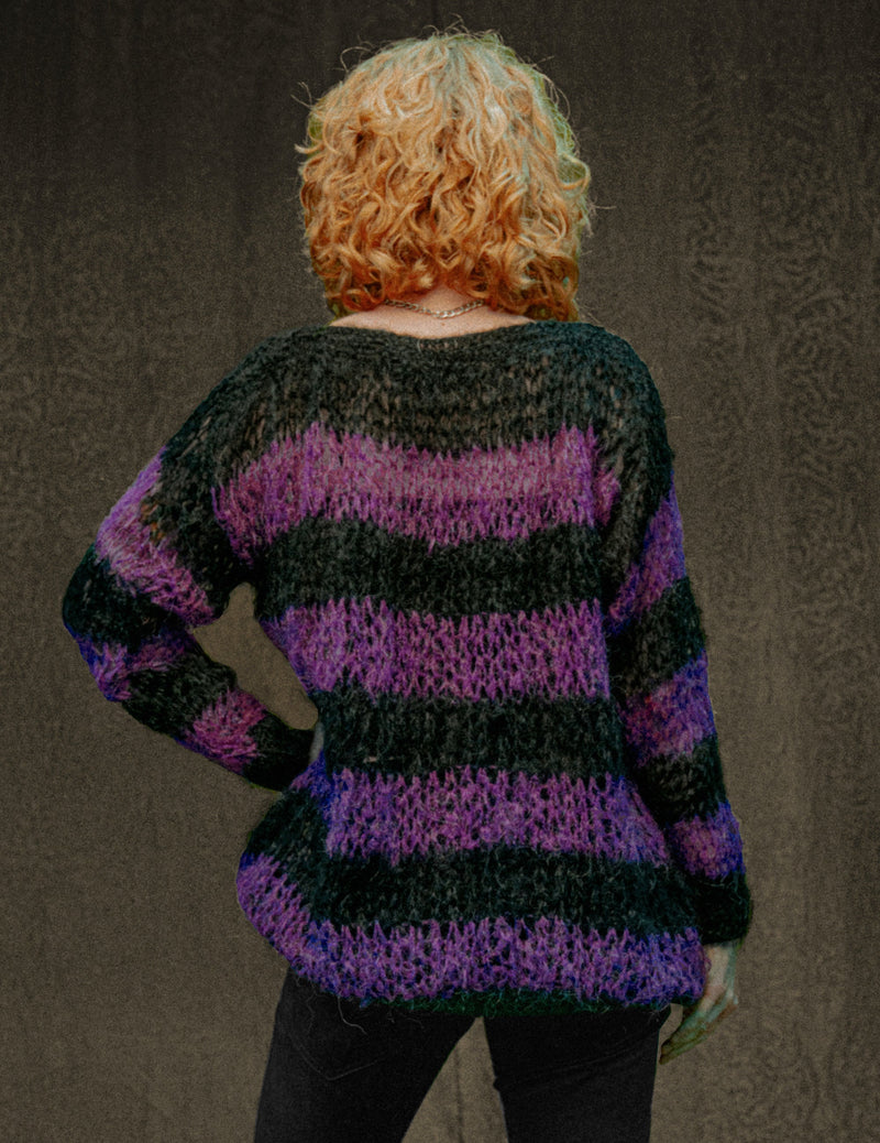 "PISTOLS" Mohair Hand Knit Sweater - Purple and Black
