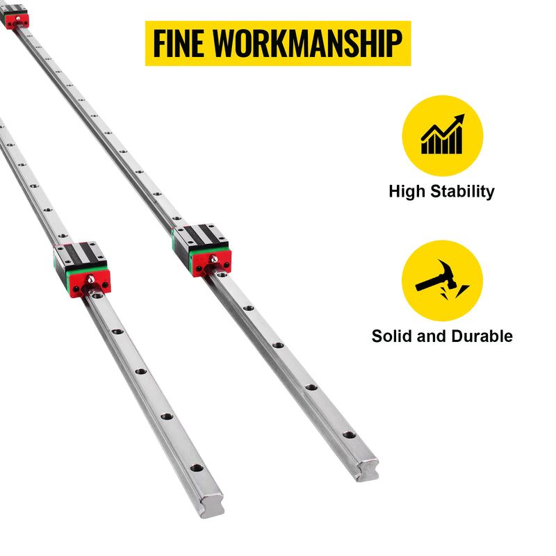 VEVOR Linear Guideway Rail Linear Slide Guide Rails HSR15/HSR20 1700-1500 mm with Bearing Block for DIY CNC Routers Lathes Mills