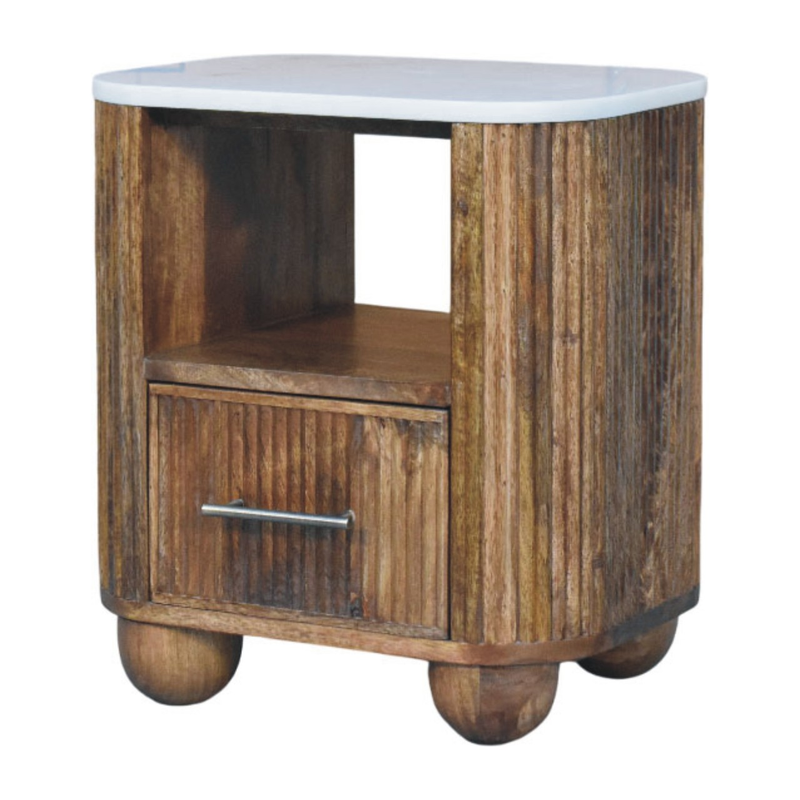 Artisan Furniture Solid Wood Beaumont Marble Bedside, 1 Drawer & 1 Open Slot, Brown & White