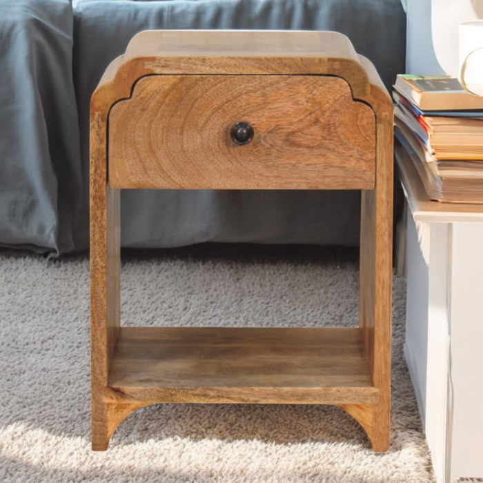 Artisan Furniture Solid Wood Newton Mini Oak-ish Nightstand with a drawer and open shelf