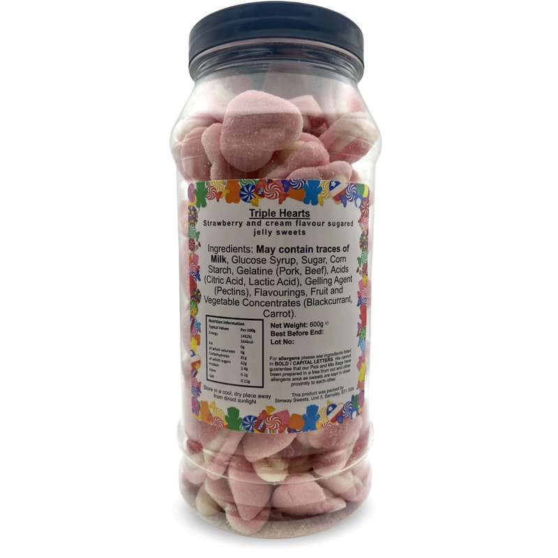 Strawberry & Cream Triple Hearts Retro Sweets Gift Jar - 600g
