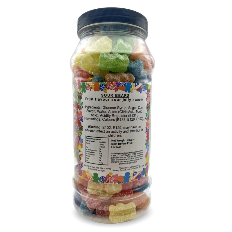 Sour Bears Retro Fizzy Gummy Sweets Gift Jar - 700g